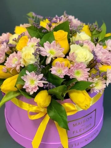 Bouquet of tulips and chrysanthemums