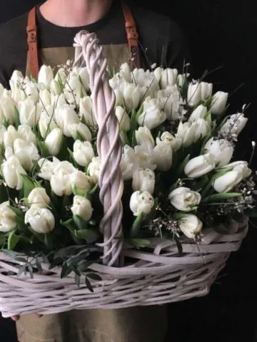 White tulips in a basket